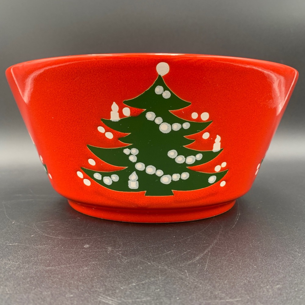 Vintage Christmas Tree Red Ceramic Serving Bowl Holiday Decor MCM Retro - Picture 4 of 10